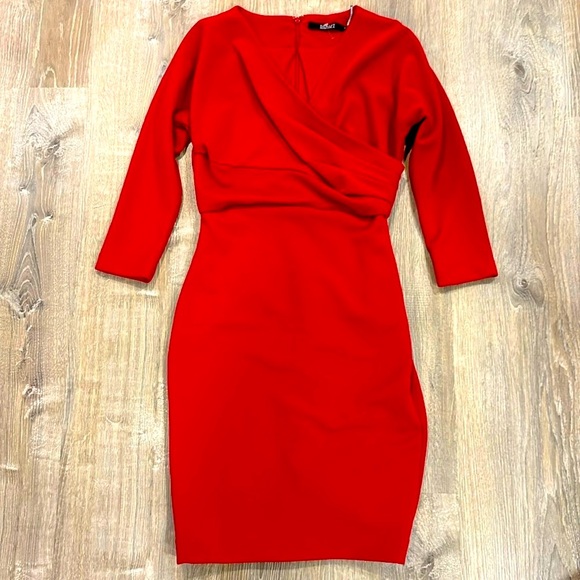 Badgley Mischka Dresses & Skirts - Badgley Mischka Red Textured Cross Over Wrap Dress